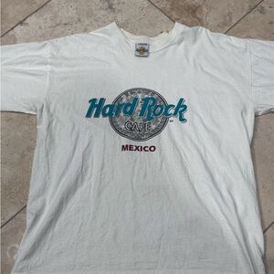 Hard Rock Cafe White Tee with Teal and Maroon Logo - Mexico